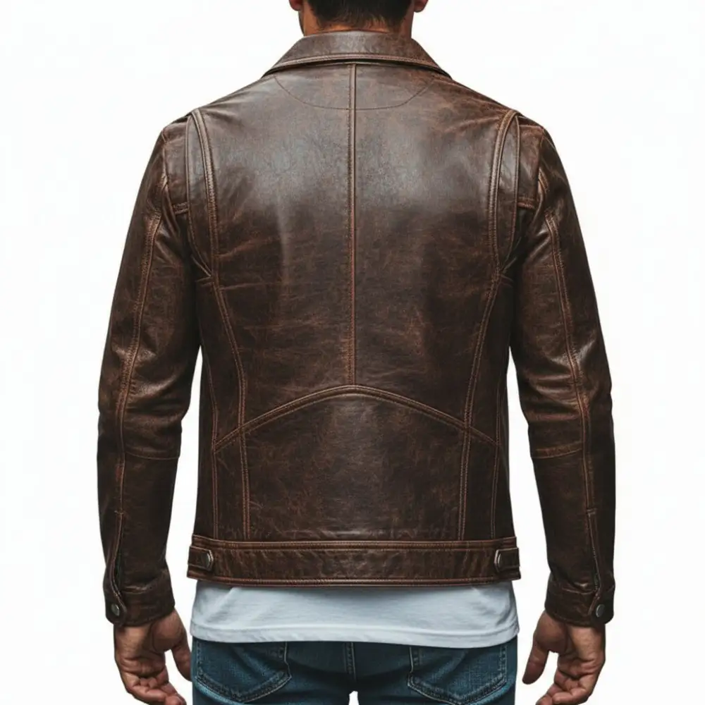 Vintage Inspired Leather Biker Motorcycle Cafe Racer Jacket