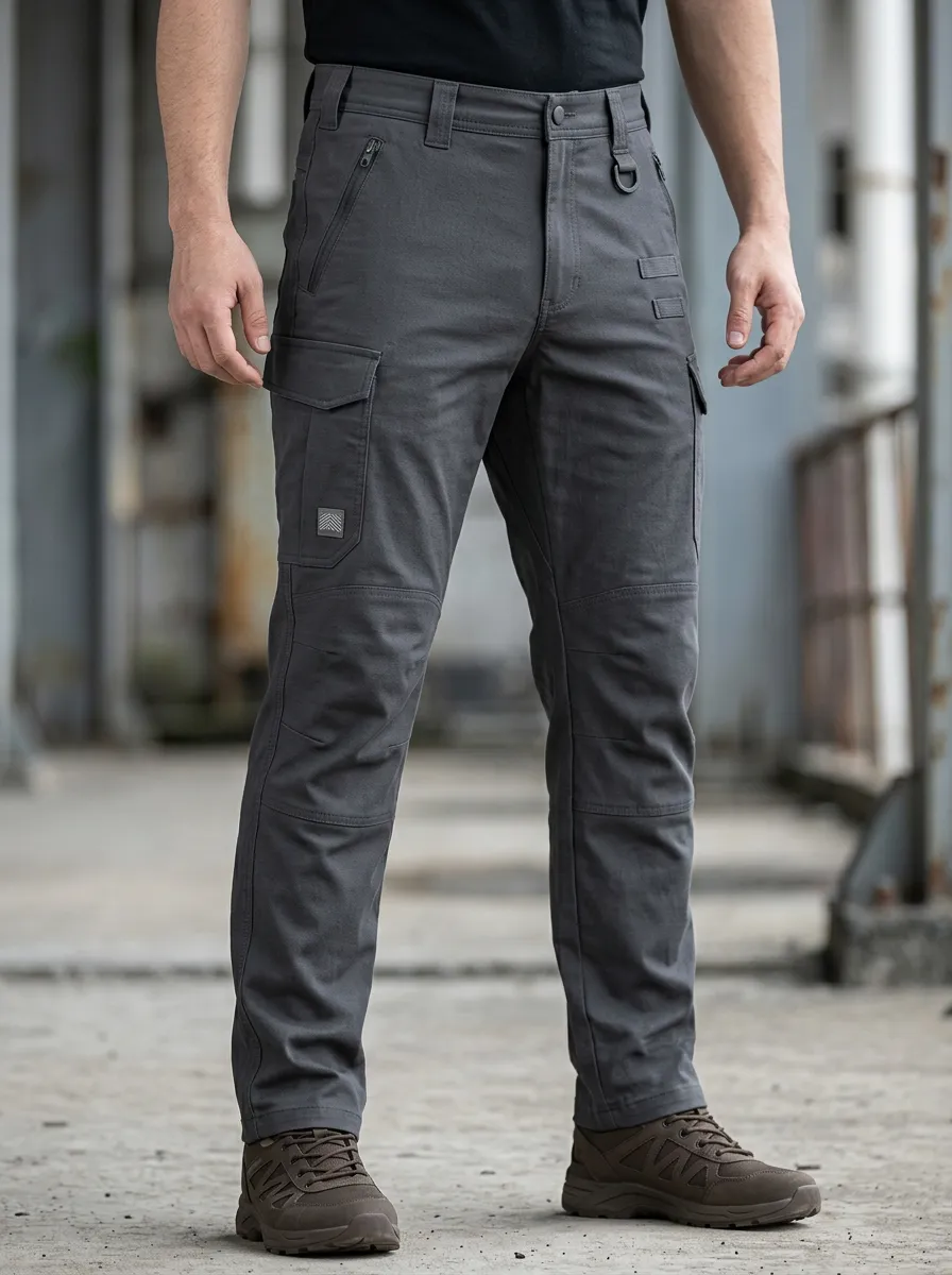 Men's Tactical D-Ring Cargo-Pocket Reinforced-Knee Knee-Panel Webbing-Loops Cargo Pants