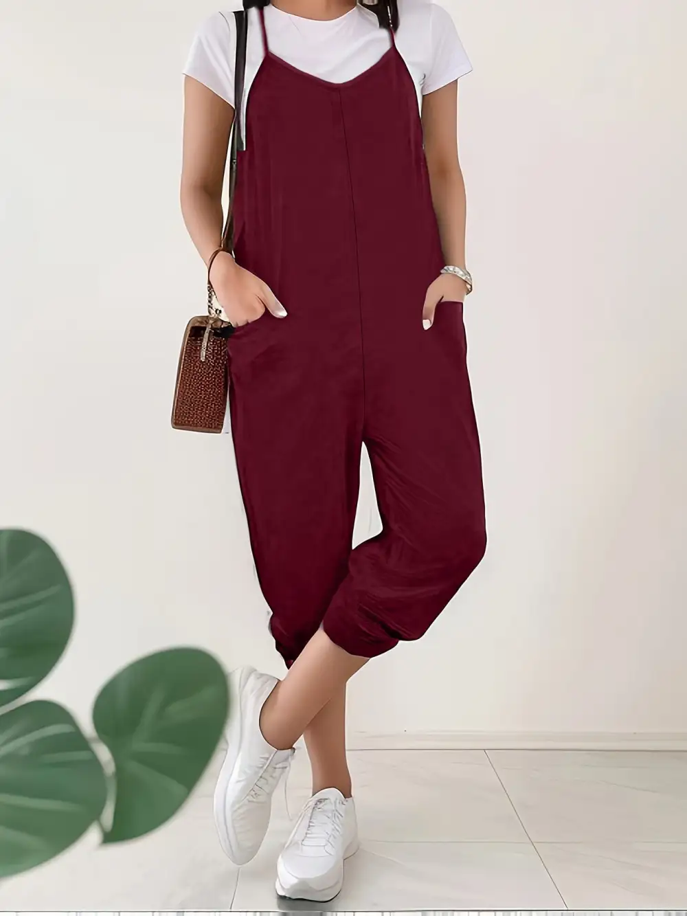 Casual Loose Fit Spaghetti Strap Jumpsuit Accessory
