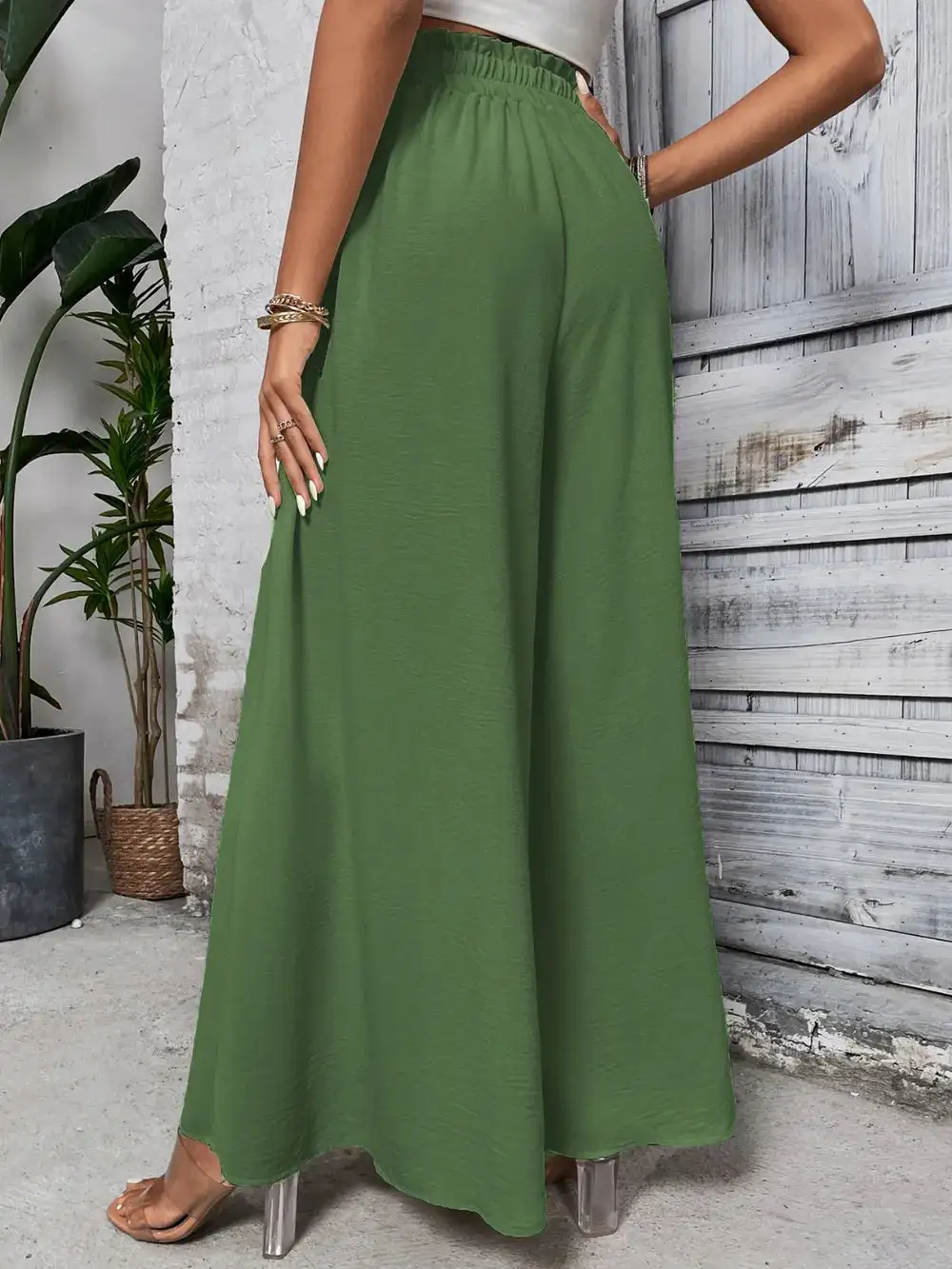 Wide Leg High Waist Tie Waist Pants