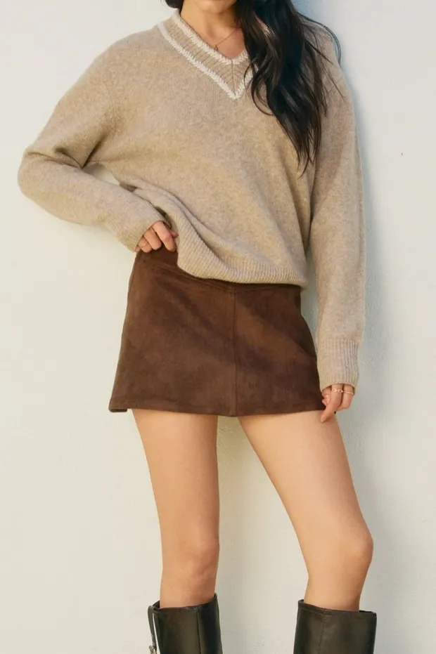 Chocolate Brown Faux Suede Mini Skirt