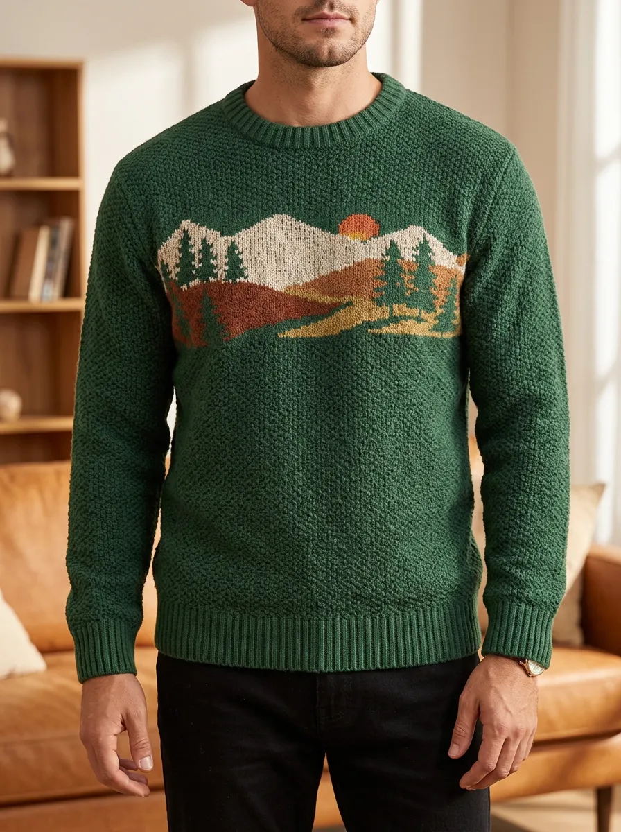 Men's Mountain Forest Sunset Sweater