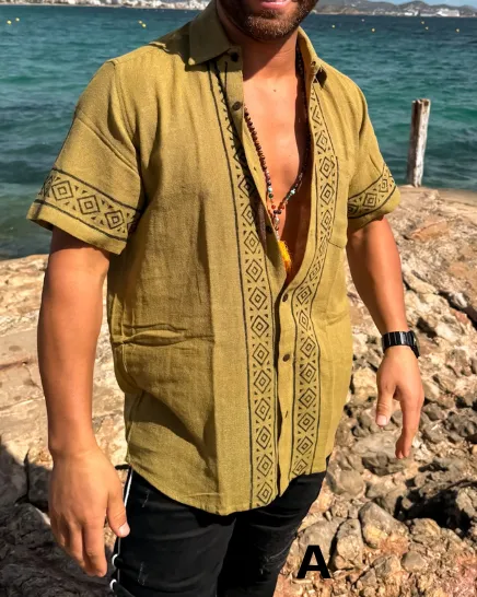 Geometric Print Men's Cotton Shirt