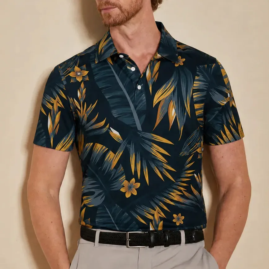 Layered Short Sleeve Button Up Polo Shirt