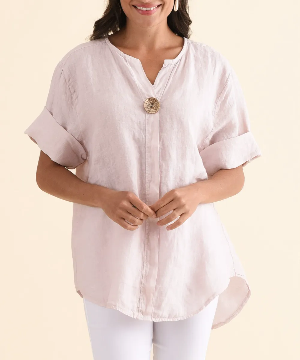 Linen V-Neck Curved Hem Lightweight Top