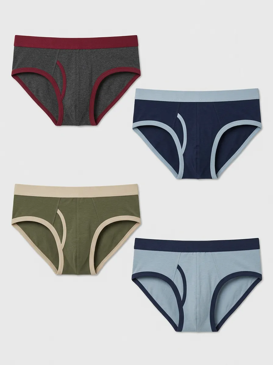 Men's Four-Pair Contrast-Binding Pouch Brief Set