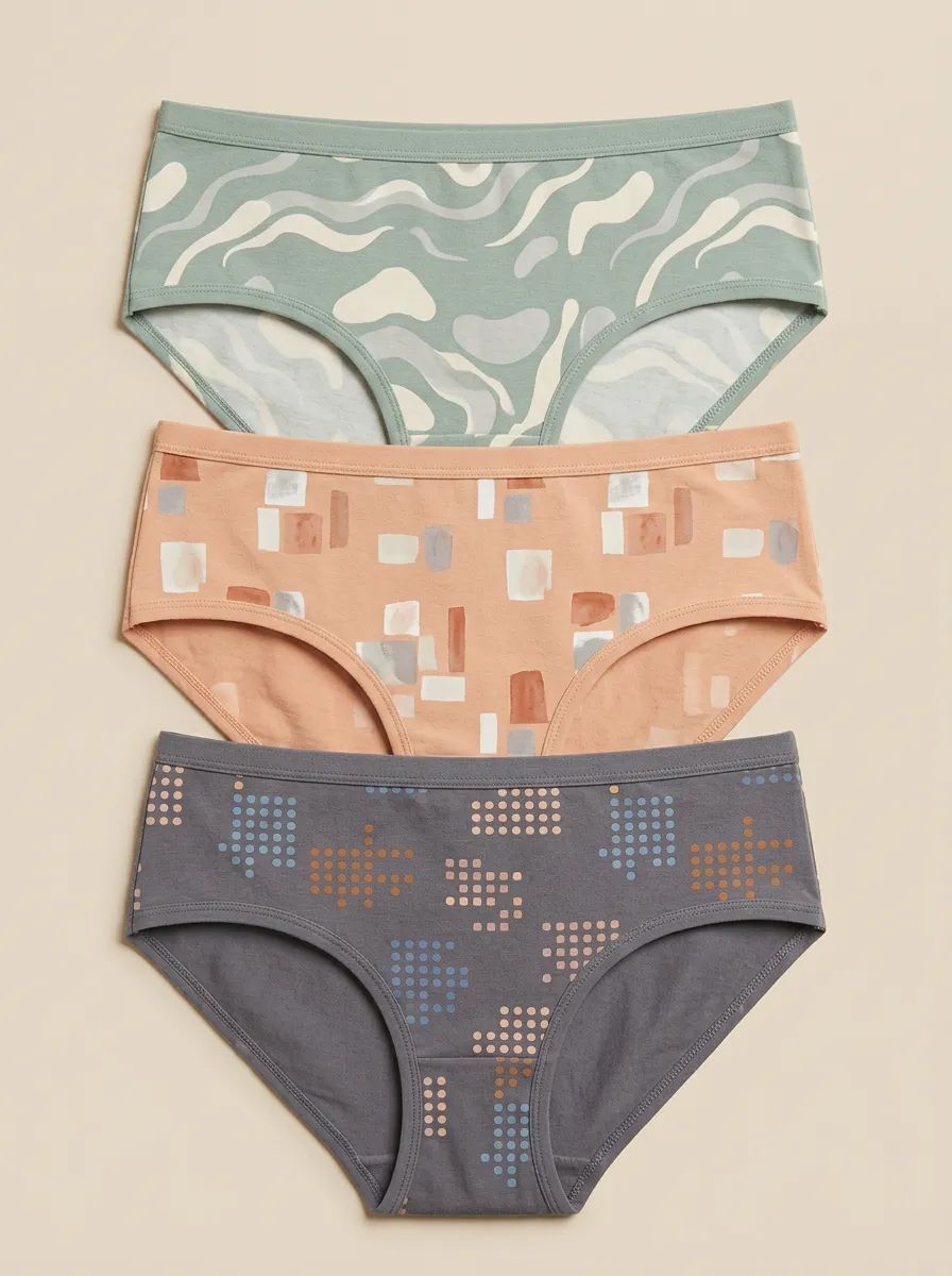 Women's Abstract Geometric Pattern Printed Three Pack Briefs Relaxed Design
