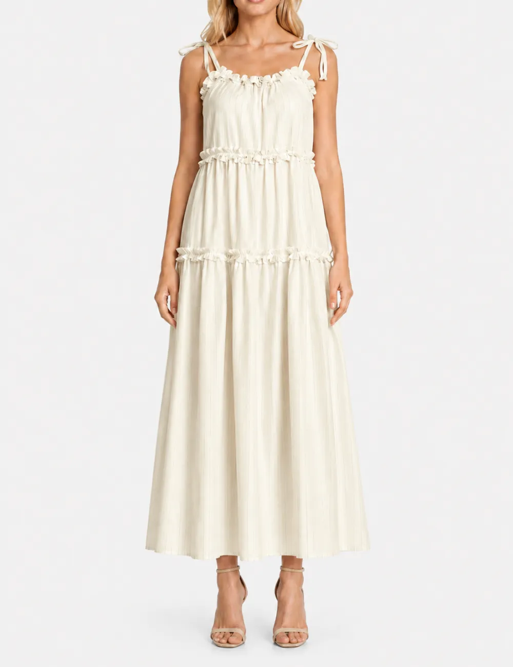 D Appliqu Solid Color Tiered Hem Maxi Dress