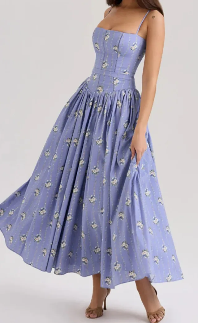 Women's Fitted Spaghetti-Strap Floral Summer Maxi Dress