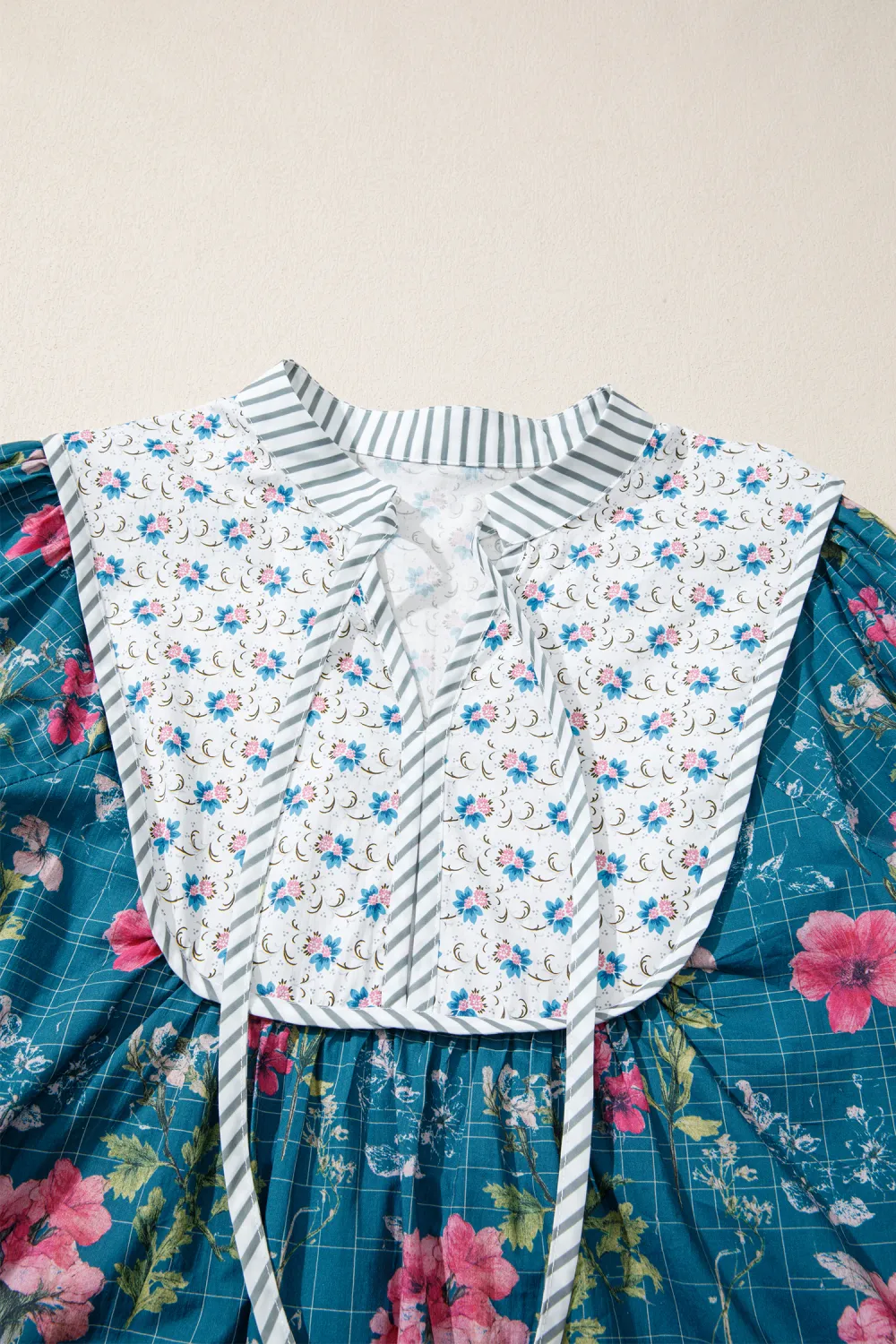 Sky Blue Floral Print Contrast Blouse