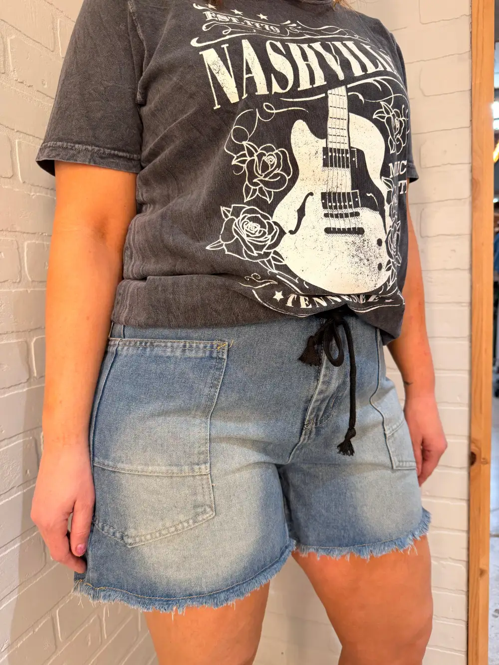 Lace Up Denim Shorts