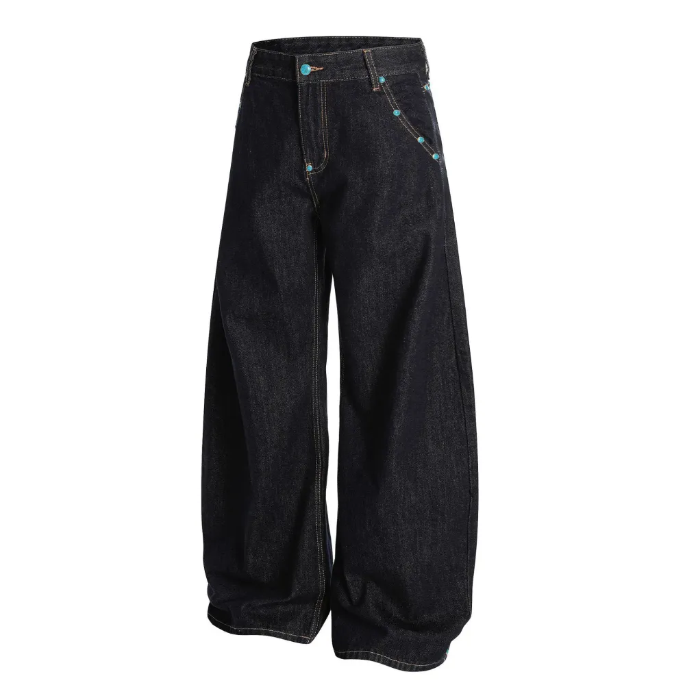 Turquoise Raw Denim Slash Jeans