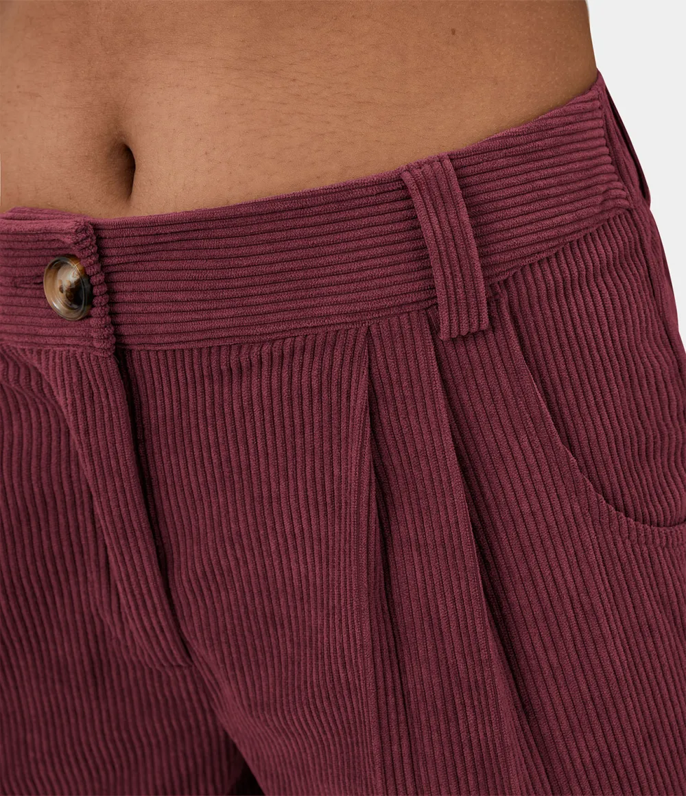 Mid Rise Button Zipper Side Pocket Corduroy Casual Pants