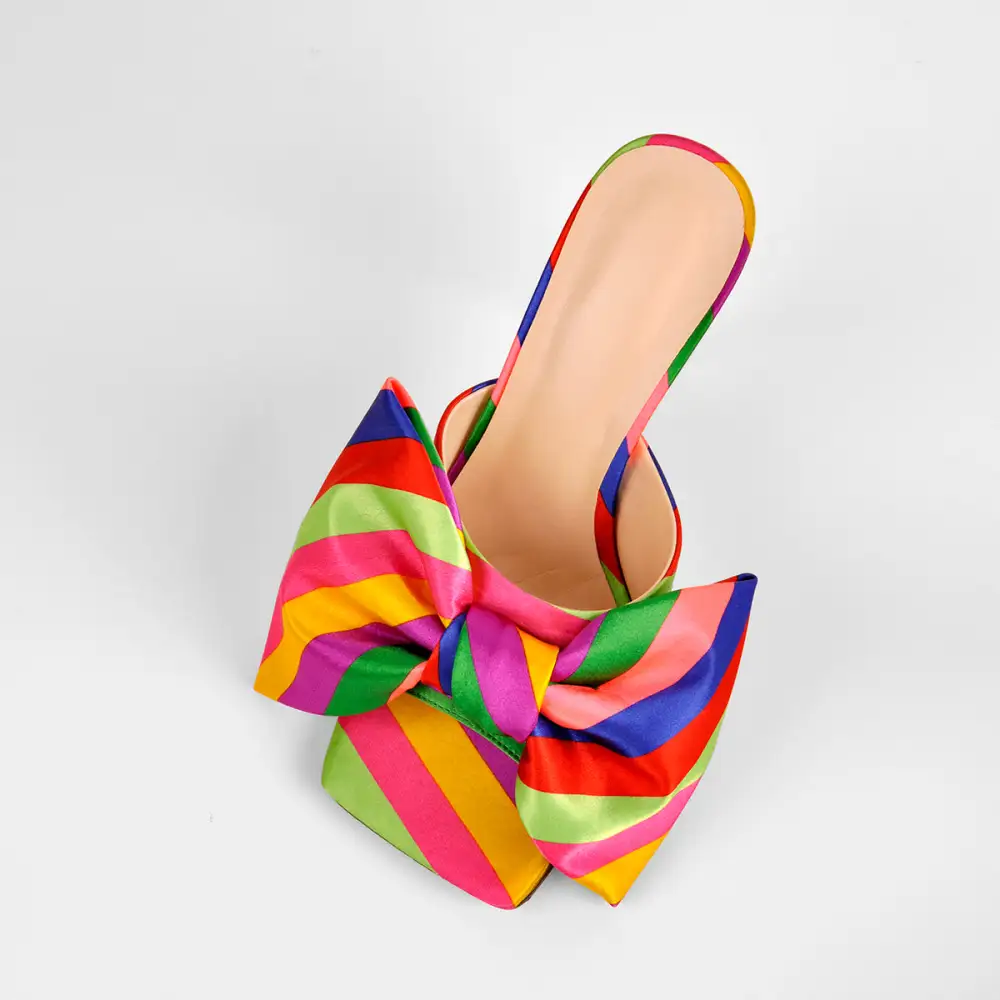 Bow Leather Square Toe High Stiletto Sandals