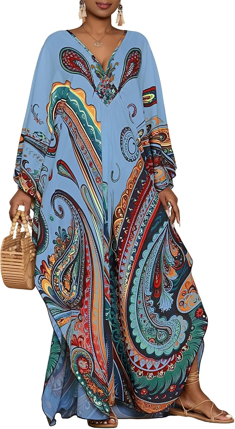 Bsubseach Moo Moos for Women Batwing Sleeve Kaftan Dresses with Pockets