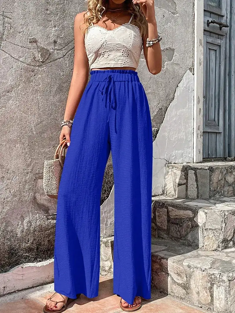 Bubble-Hem Woven Summer Wide-Leg Pants