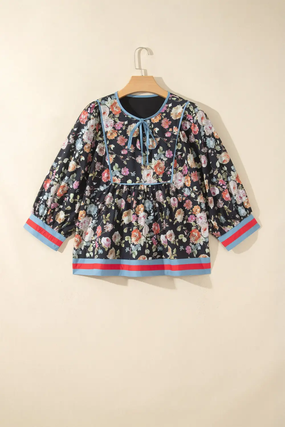 Women's Floral Print V Neck Bracelet Sleeve Top