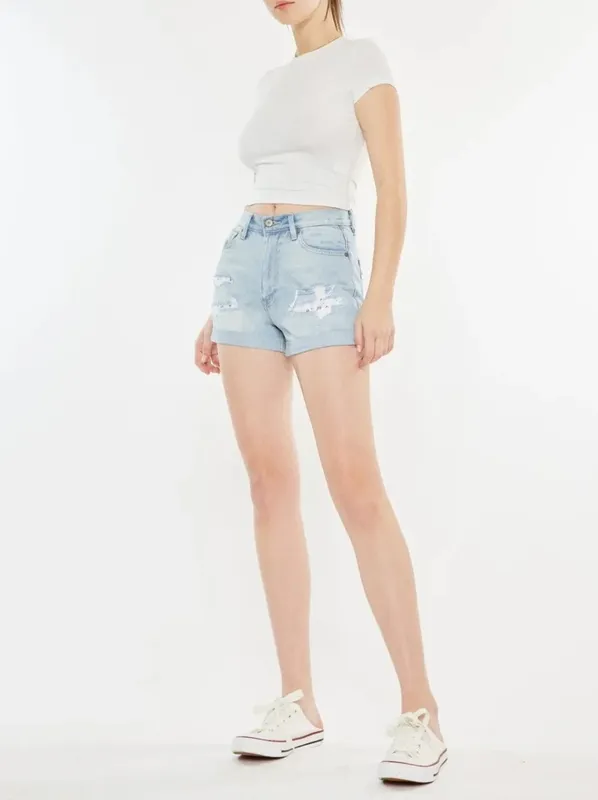 High-Rise Repaired Mom Denim Shorts