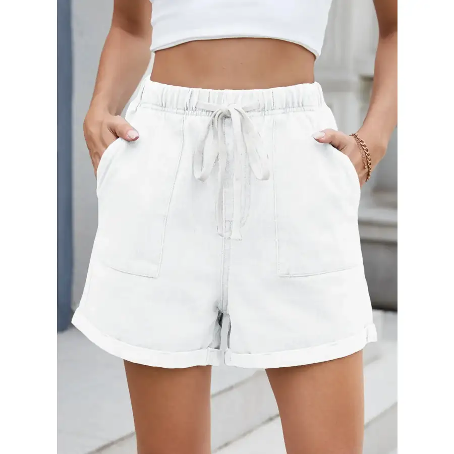 Casual Drawstring Pocketed Denim Shorts