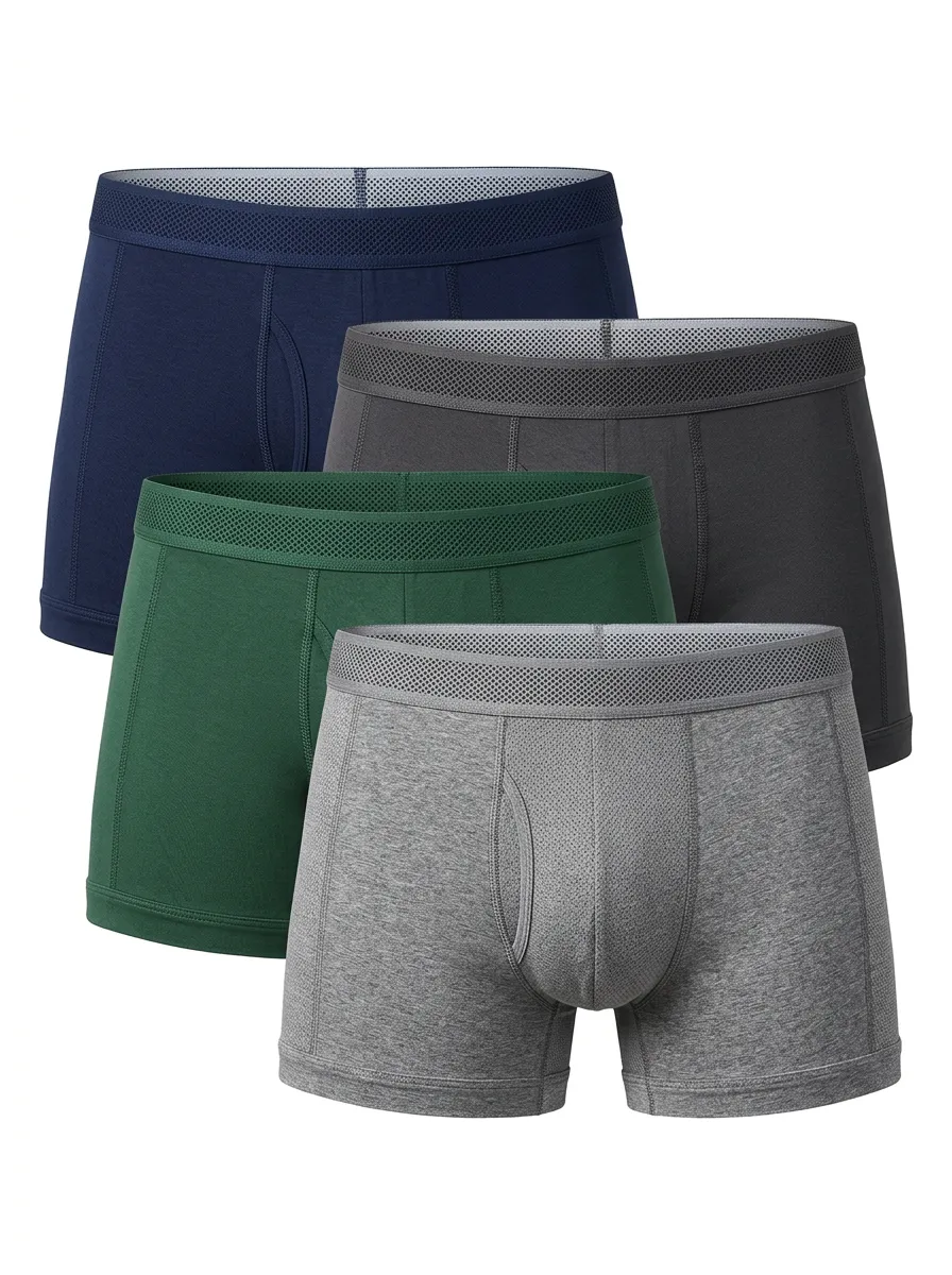 Mesh Breathable-Look Cotton Textured Men's Boxer Briefs Four-Pack