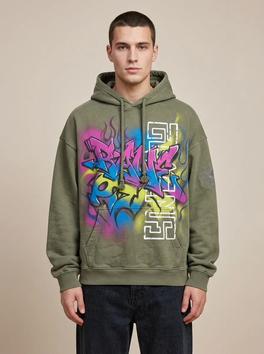 Unisex Streetwear Graffiti Flame Art Graphic Hoodie