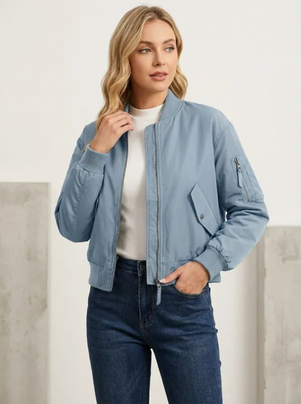 Quilted Denim-Style Minimal Women's Casual Jacket