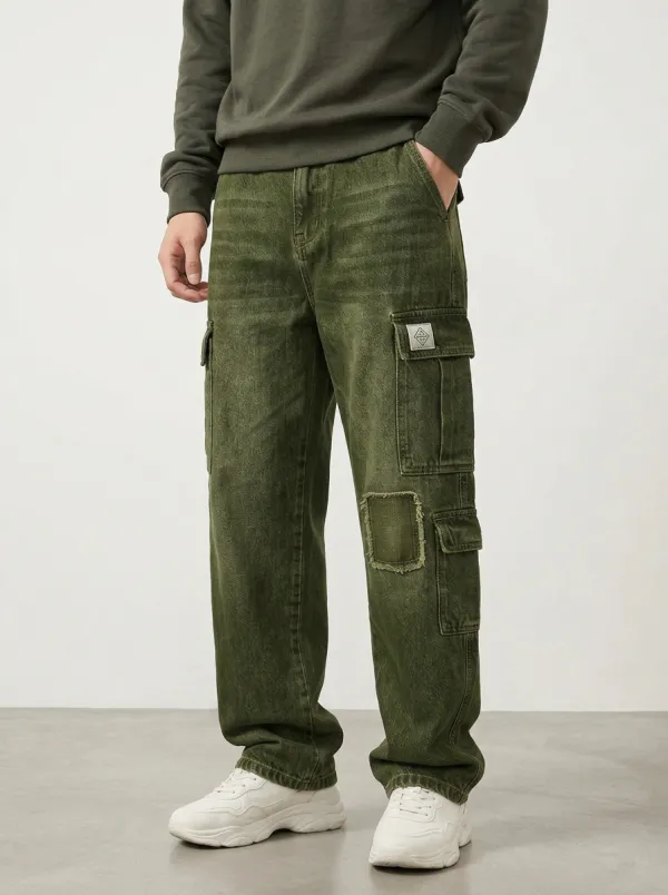 Men's Streetwear Patchwork Denim Multi-Pocket Cargo Jeans