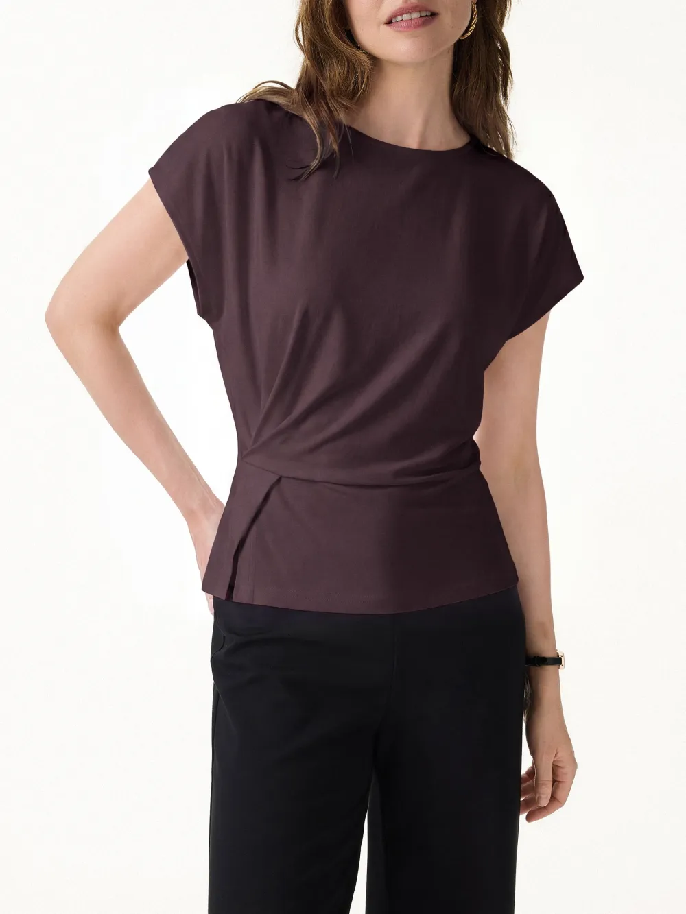 Cooling Ponte Relaxed Round Neck Tucked Top