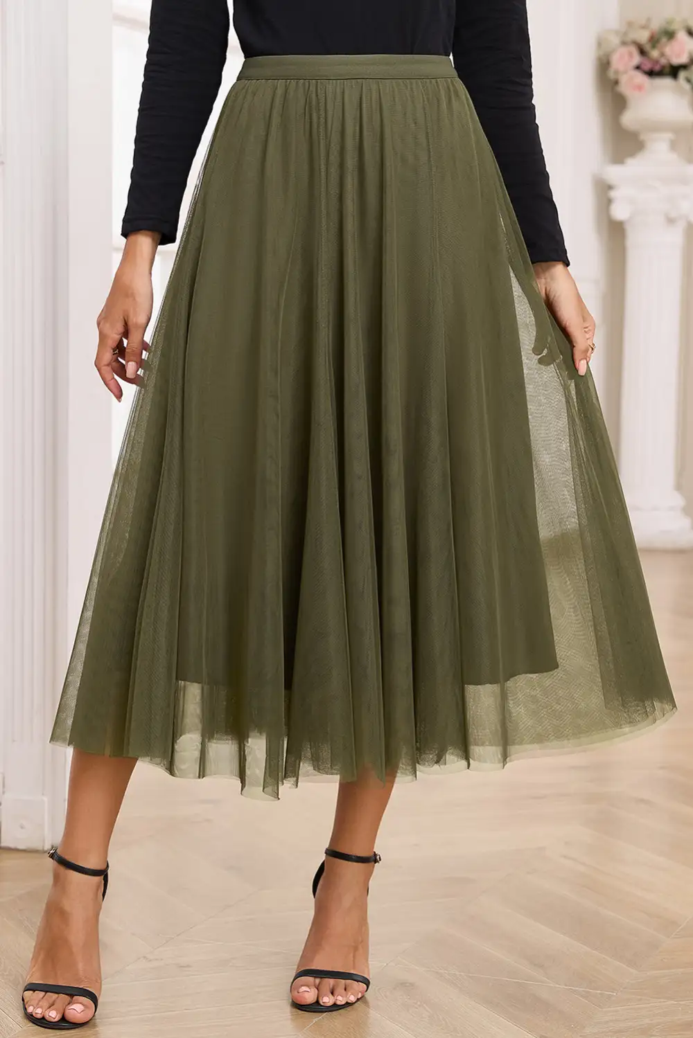 Plain Flared Mesh Skirt