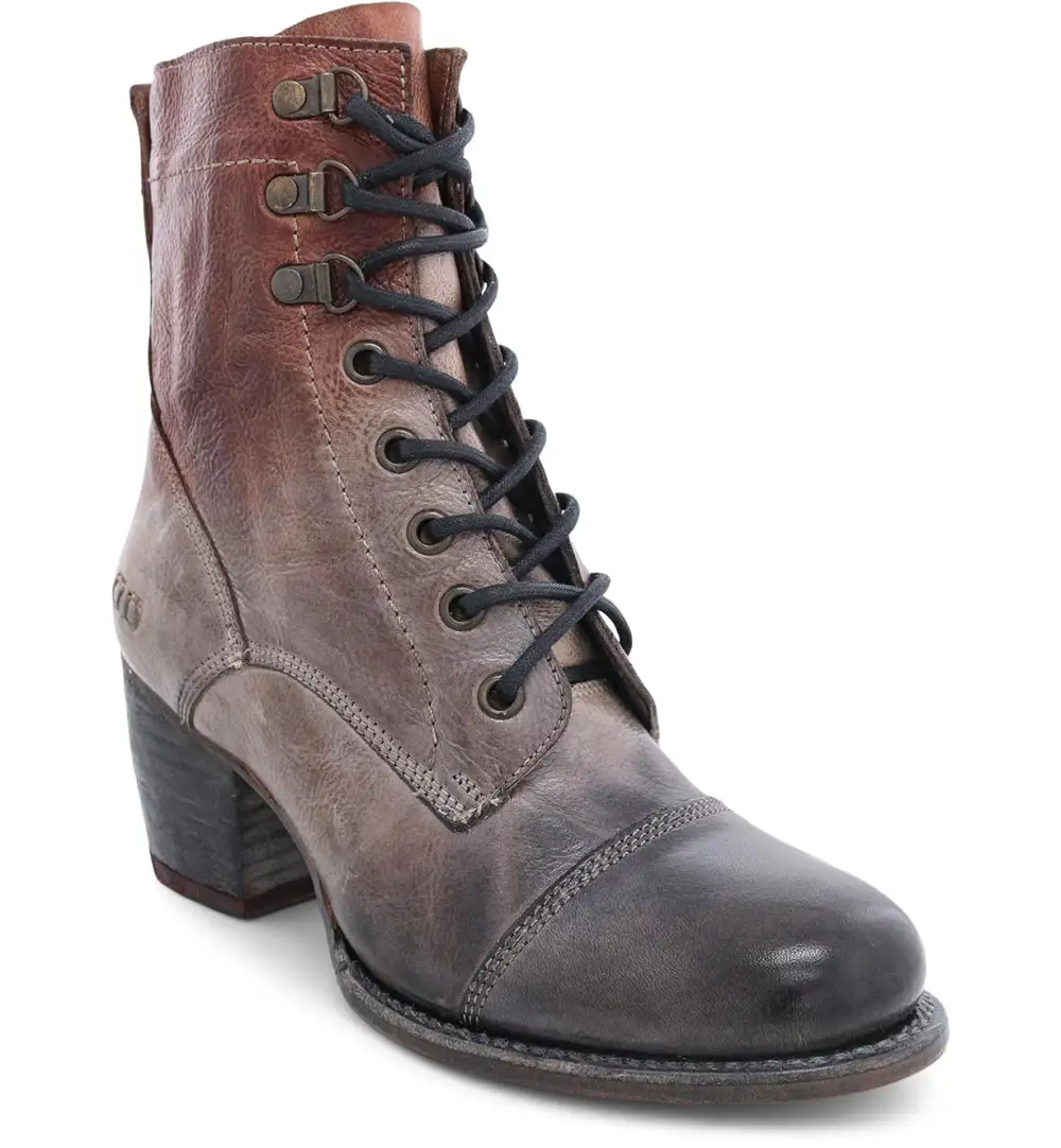 Cap-Toe Side-Zip Lace-Up Boots