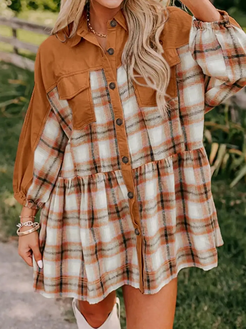 Plaid Button Front Mini Dress