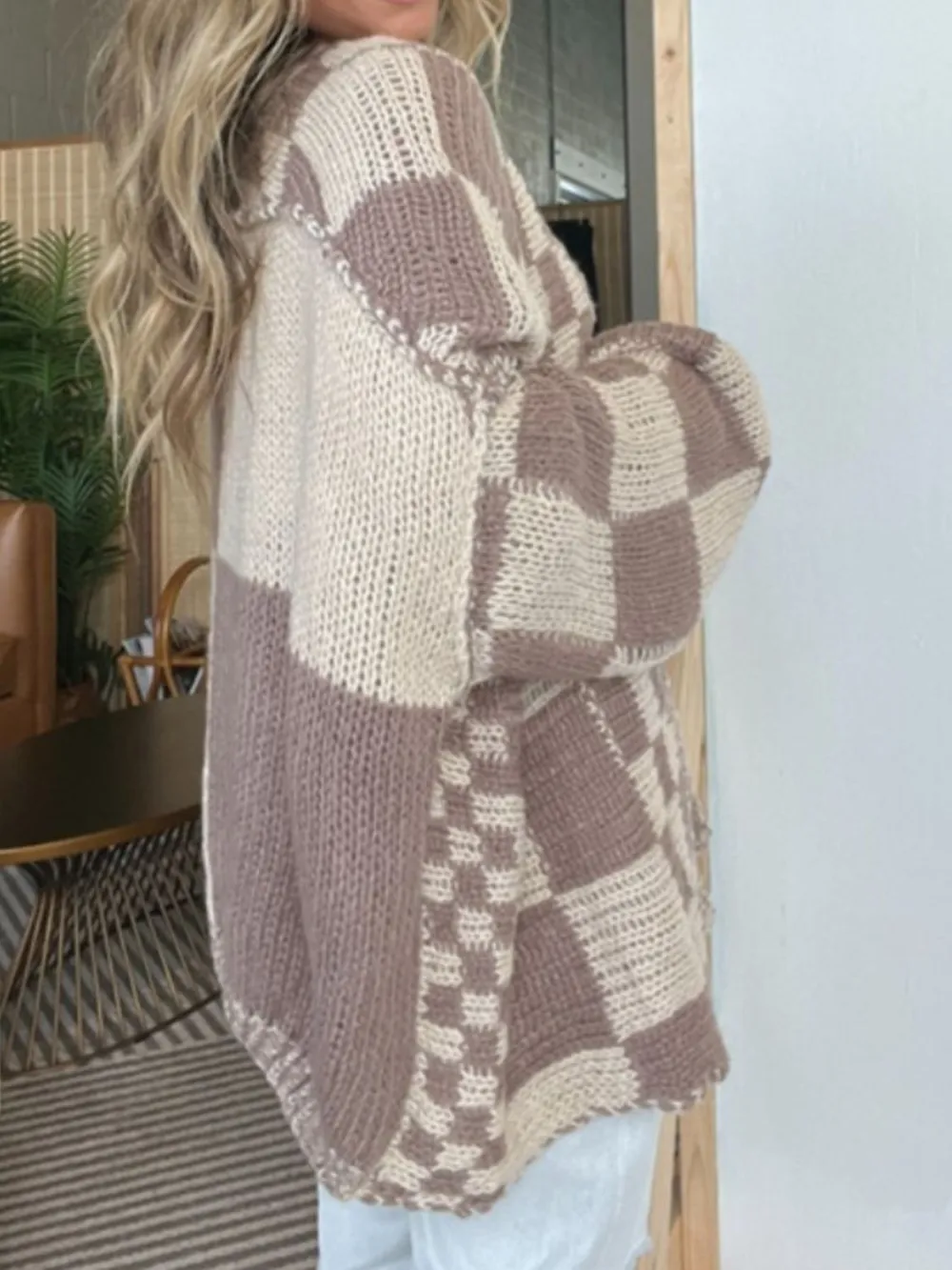 Plaid Open-Front Long-Sleeve Cardigan