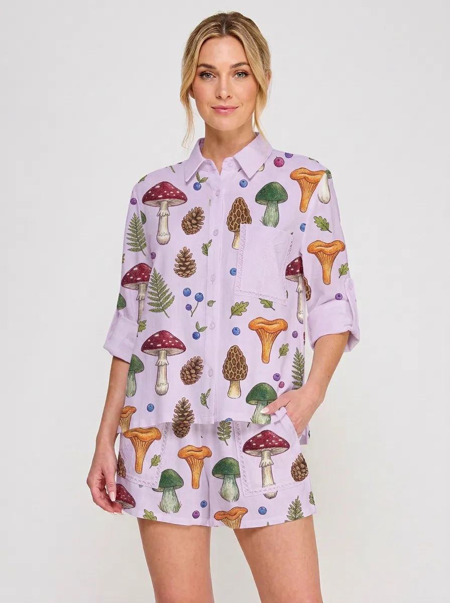 Women's Mushroom Forest Nature Graphic Button-up Shirt Tank Top