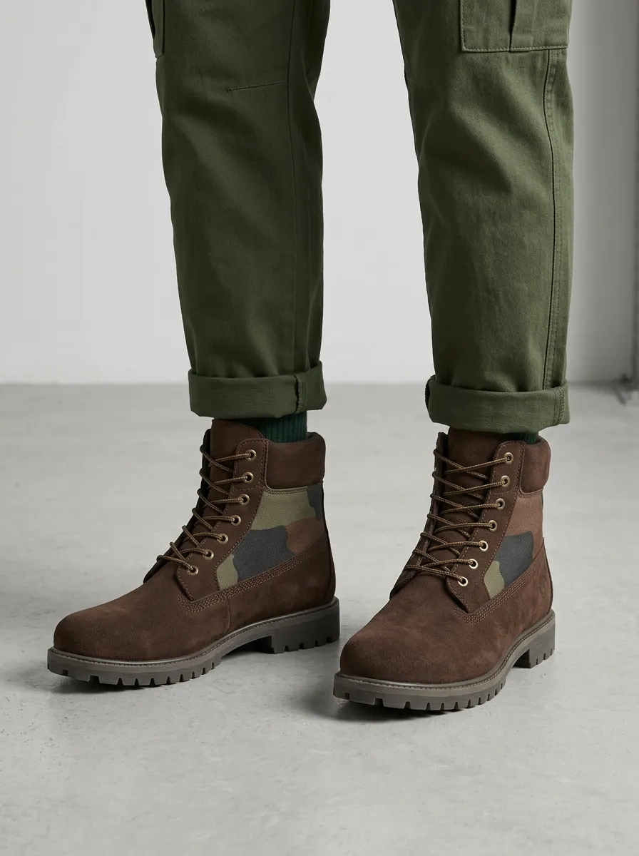 Unisex Camo Suede Print Work Boots