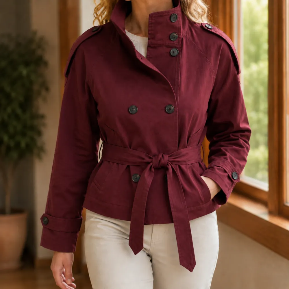 Double-Breasted Stand Collar Cropped Jacket