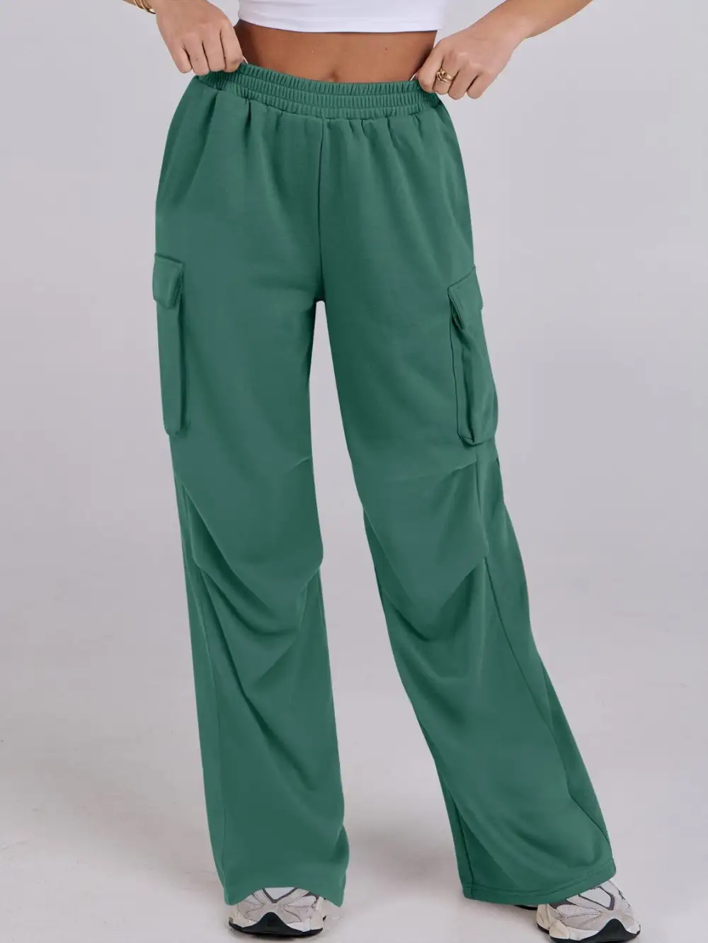 Elastic Waist Wide Leg Pants With Pocket