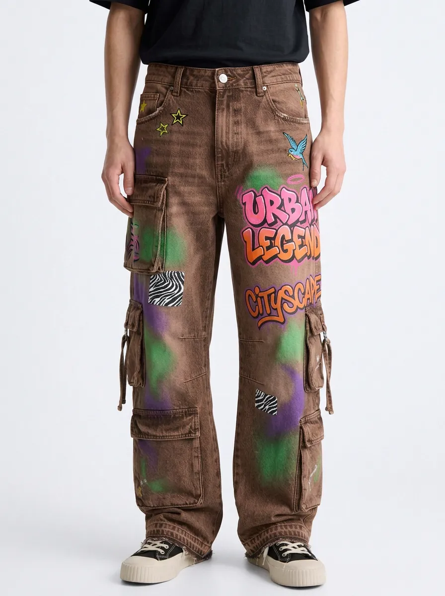 Men's Streetwear Urban Legend Graffiti Graphic Cargo Jeans