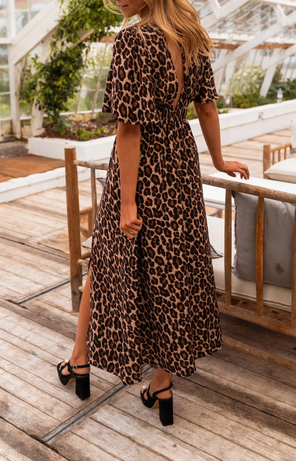 Leopard Print V Neck Maxi Dress