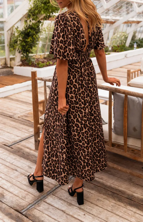 Leopard Print V Neck Maxi Dress
