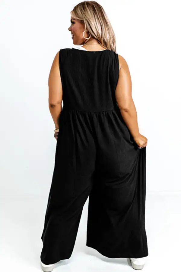 Plus Size Sleeveless Button Front Loose Jumpsuit