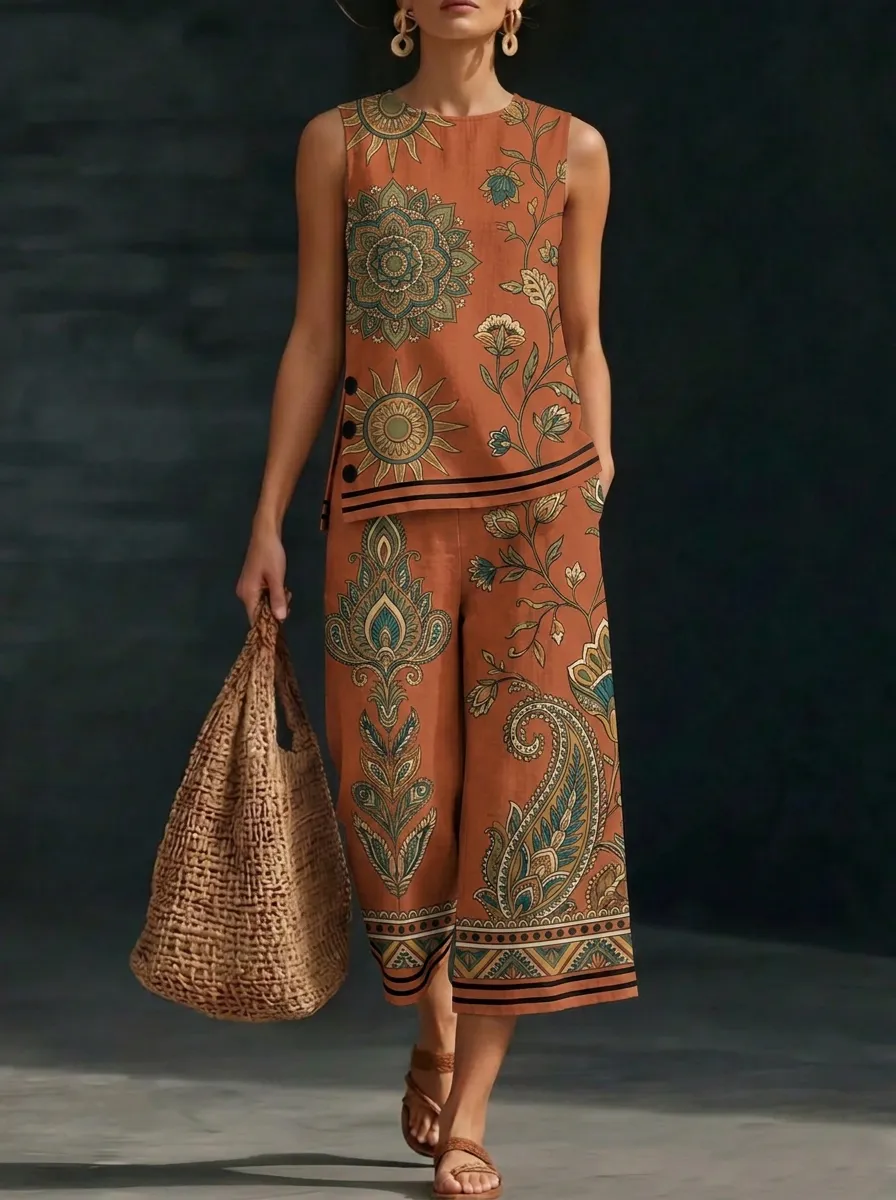 Women's Boho Mandala Paisley Floral Printed Sleeveless Set