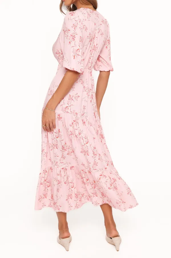 Mid Sleeve V-Neck Maxi Dress