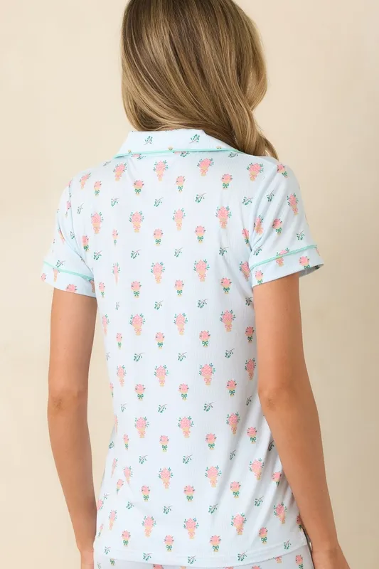 Mint Floral Print Pajama Top