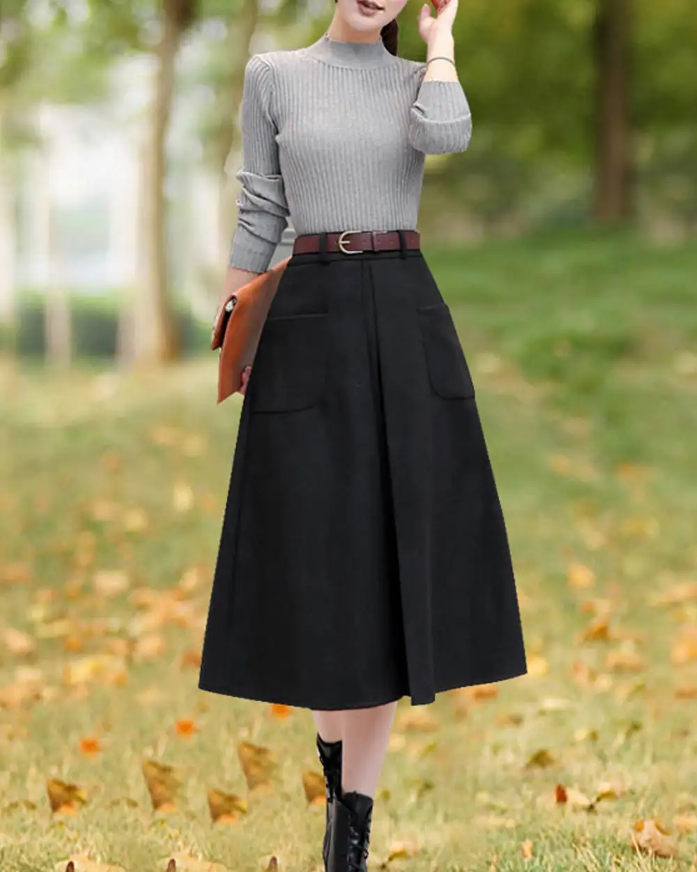 Everyday Pleated Wool A Line Maxi Skirt