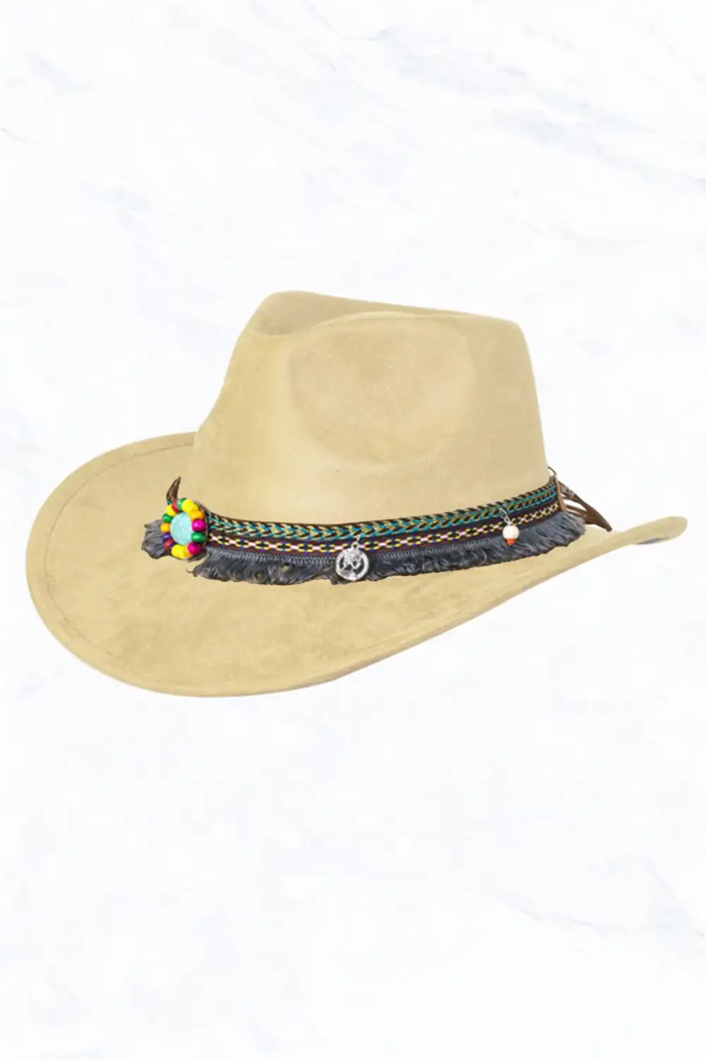 Suede Regular Cowboy Fedora Hat with Native Belt