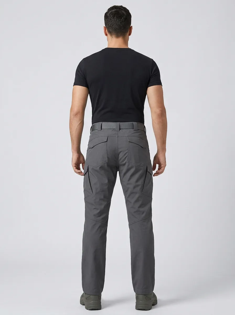 Men's Tactical Integrated-Belt Webbing-Belt Cargo-Pocket Articulated-Knee Knee-Panel Straight-Leg Cargo Pants