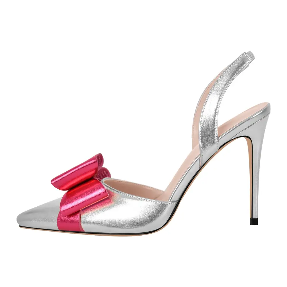 Bow Accent Pointed Toe Stiletto Slingback Pumps