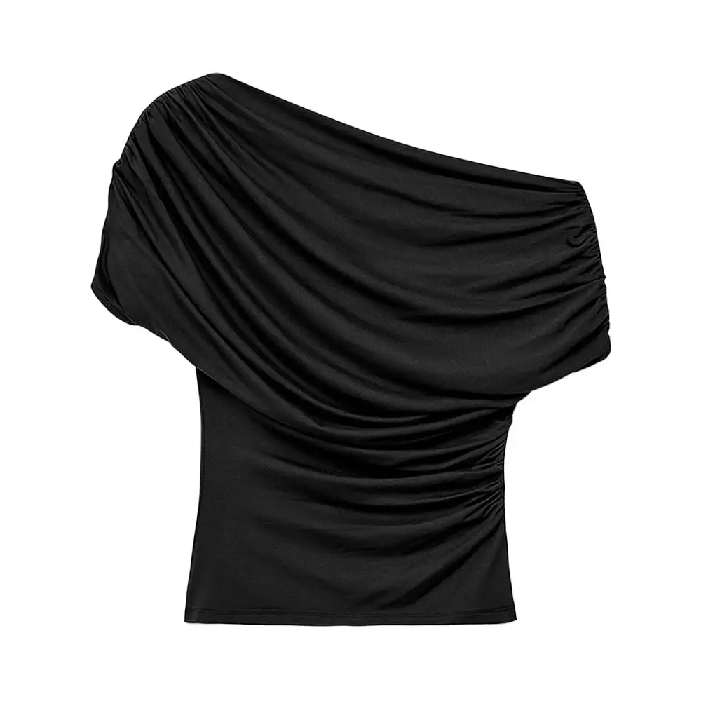 Asymmetric Pleated Short Sleeve Top