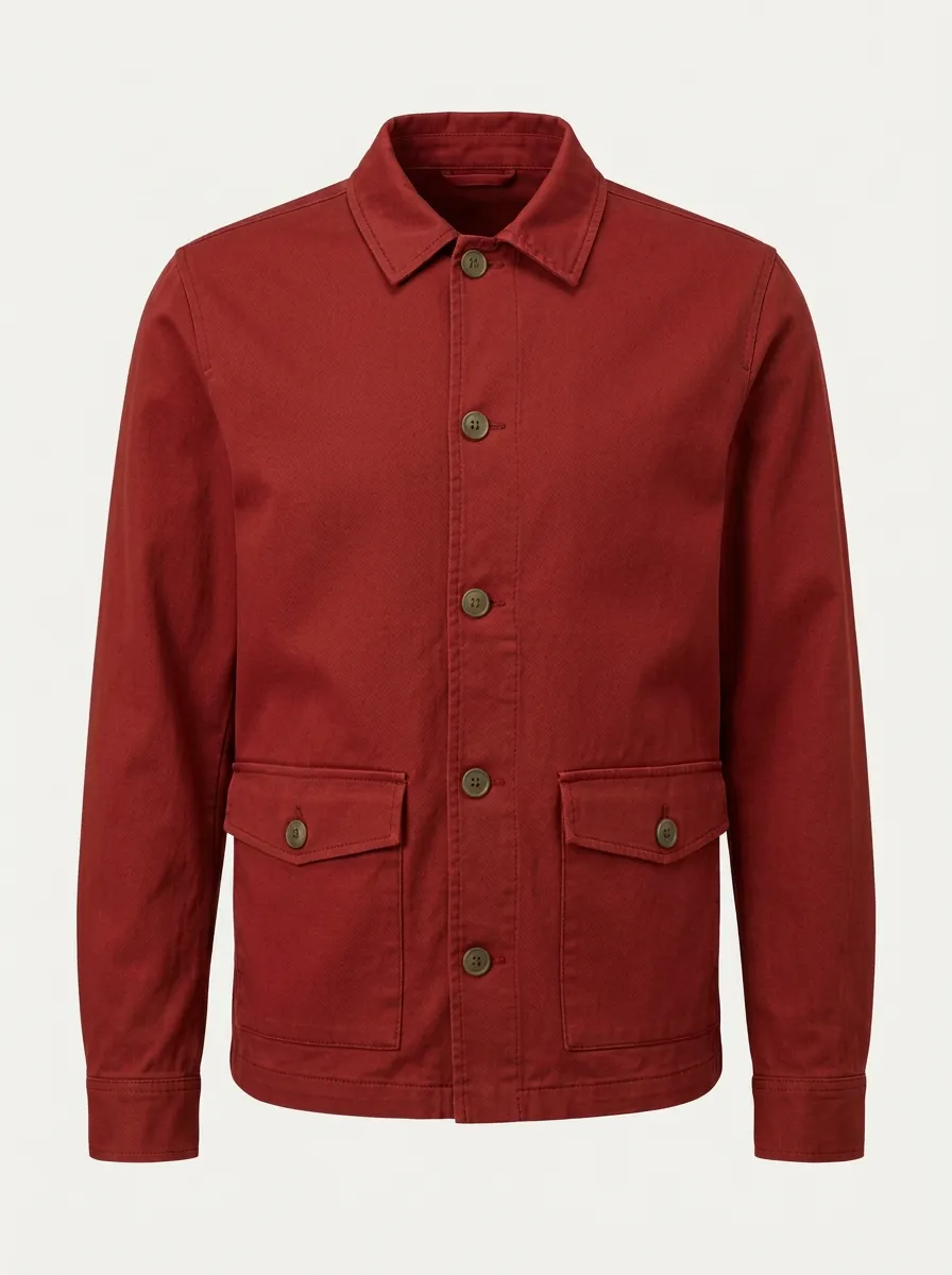 Men's Casual Olive Green Utility Button-Down Overshirt Jacket
