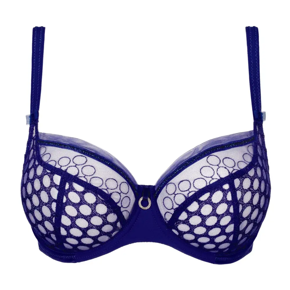 Women's Balconette Underwire Three-Part Cup Adjustable Straps Embroidery Shimmer Detail Sheer Detail Bra